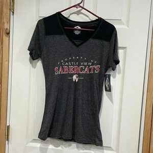 NWT CastleView Sabercats Womens T Shirt Tee Charm V-Neck